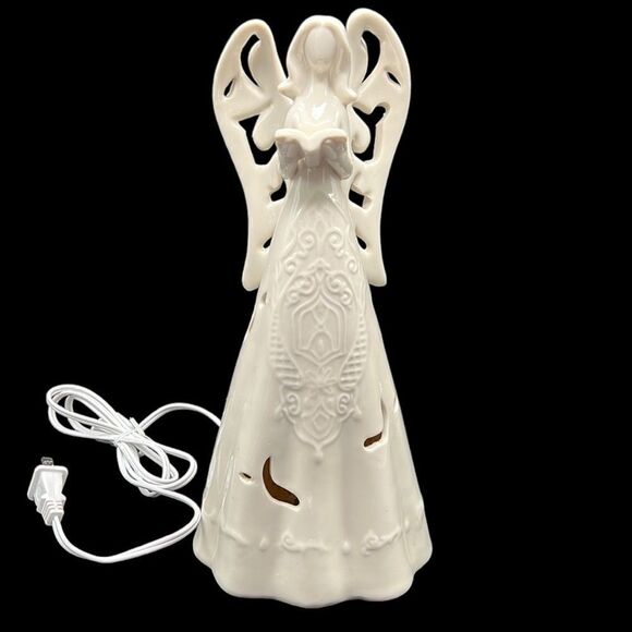 Angel Lamp Napco Figure Reading Ivory Ceramic Cut Out Light Up Religious Plug In - Picture 1 of 9